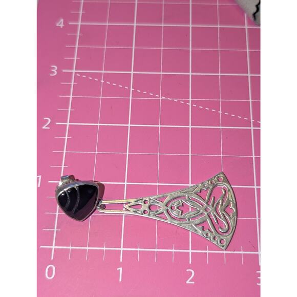 Vtg Tabra 14K Gold Post 925 Sterling Silver Carved Onyx Drop Earrings 18.34g - Picture 12 of 13